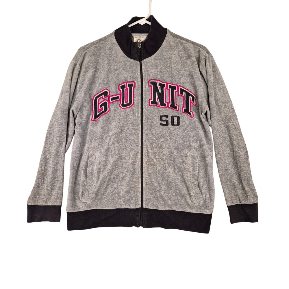 G-Unit Tools of the‎ Trade Mens Gray Velour Full Zip Track Jacket Size M Y2K VTG